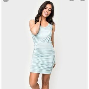 Ruched tank dress in blue/ivory